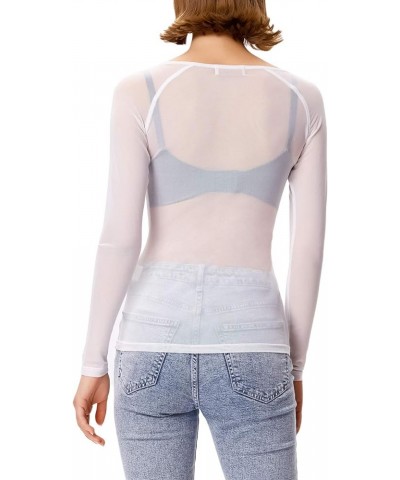 Women's Long Sleeve See Through Mesh Sheer Top Blouse Shirt White $12.00 Blouses