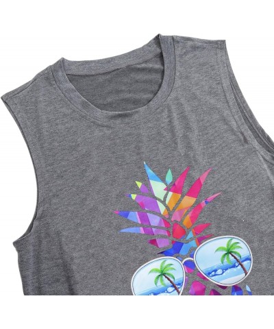 Vintage Colorful Beaches Pineapple Tank Tops Summer Women Sleeveles Shirt Funny Graphic Tee Grey2 $14.15 Tanks