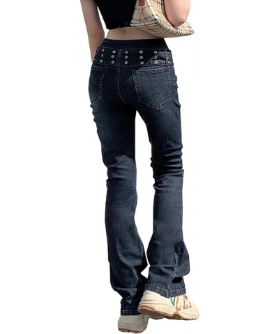 Low Rise Flare Pants for Women Bell Bottom Black Bootcut Leggings Y2k E-blue $21.05 Leggings