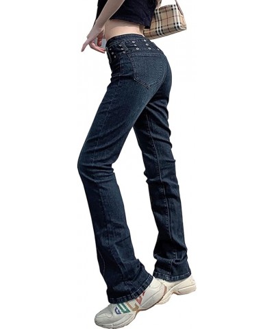 Low Rise Flare Pants for Women Bell Bottom Black Bootcut Leggings Y2k E-blue $21.05 Leggings