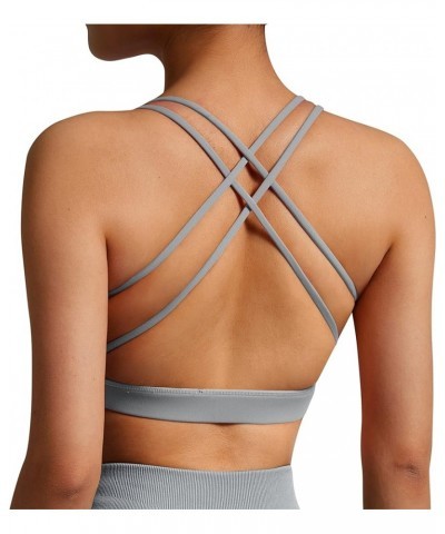 Womens Strappy Sports Bra Padded Criss Cross Back Sexy Workout Yoga Bra 1 Grey $12.64 Lingerie