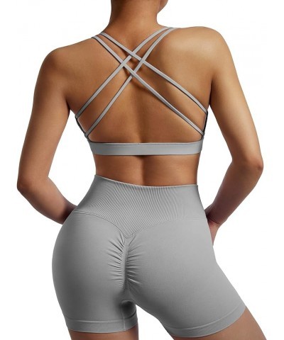 Womens Strappy Sports Bra Padded Criss Cross Back Sexy Workout Yoga Bra 1 Grey $12.64 Lingerie