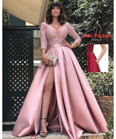 Satin Prom Dresses Long A Line Ball Gowns with Slit Sequin Evening Formal Dresses for Women Backless 2024 Grey $41.24 Others