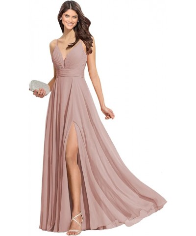 Women's Spaghetti Strap V-Neck Bridesmaid Dresses for Women Long A-Line Formal Dresses Chiffon with Slit Dusty Pink $35.40 Dr...