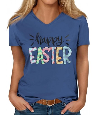 Happy Easter Letter Print T Shirt for Women Vneck Cute Rabbit Eggs Graphic Tees Family Blouse Gifts Easter Tops Tee X15-purpl...