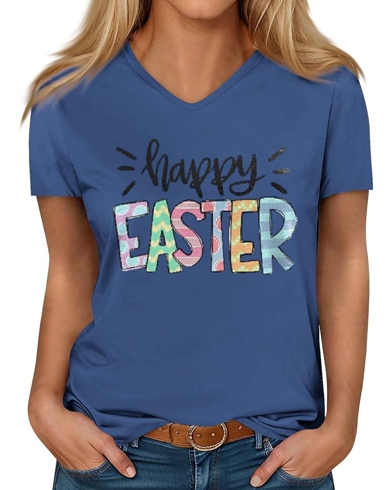 Happy Easter Letter Print T Shirt for Women Vneck Cute Rabbit Eggs Graphic Tees Family Blouse Gifts Easter Tops Tee X15-purpl...