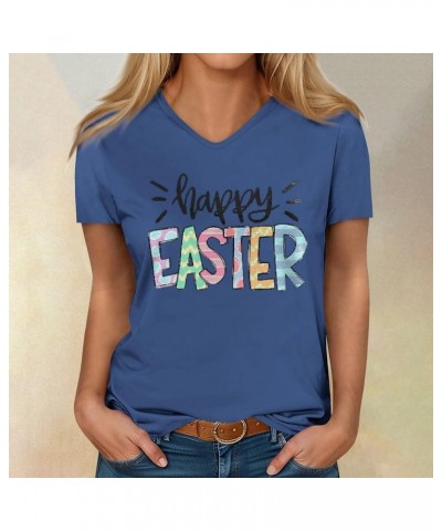 Happy Easter Letter Print T Shirt for Women Vneck Cute Rabbit Eggs Graphic Tees Family Blouse Gifts Easter Tops Tee X15-purpl...