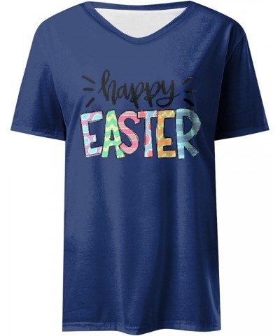 Happy Easter Letter Print T Shirt for Women Vneck Cute Rabbit Eggs Graphic Tees Family Blouse Gifts Easter Tops Tee X15-purpl...