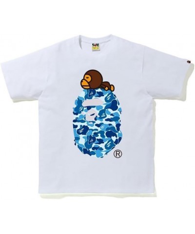 Shirt Hip Hop Sakura Print Short Sleeve Shark Ape T-Shirt Round Neck Cartoon Cotton Top Men's and Women's Youth Style 8 $16.3...