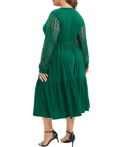 Womens Plus Size Dresses Long Lace Sleeve Empire Waist Swing Flowy A-line Midi Dress Blackish Green $17.86 Dresses