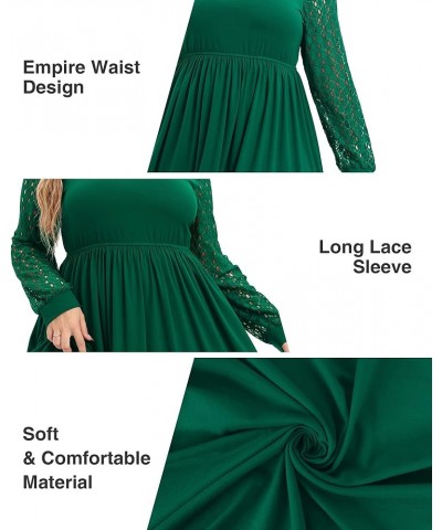 Womens Plus Size Dresses Long Lace Sleeve Empire Waist Swing Flowy A-line Midi Dress Blackish Green $17.86 Dresses