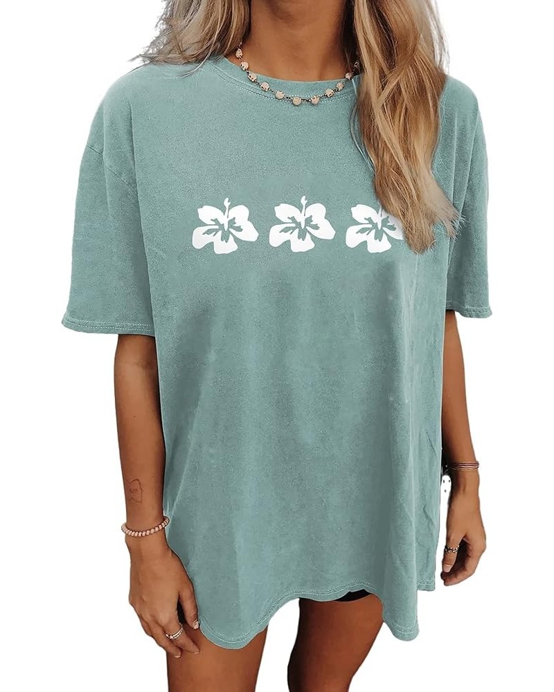 Women's Casual Sun and Moon Tie Dye Shirt Oversized T-Shirt Baggy Graphic Tees for Teen Girls 3flower Lightgreen $10.07 T-Shirts