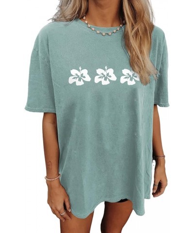 Women's Casual Sun and Moon Tie Dye Shirt Oversized T-Shirt Baggy Graphic Tees for Teen Girls 3flower Lightgreen $10.07 T-Shirts