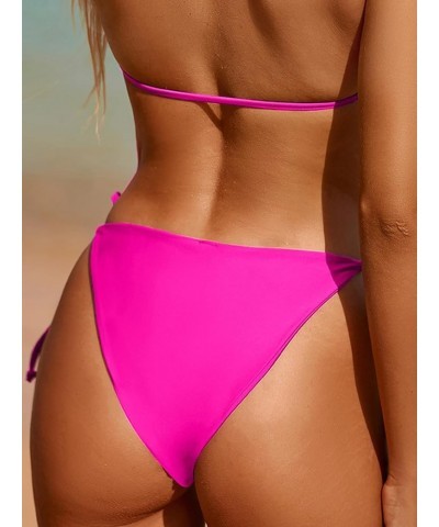 Women's Tie Side Solid Bikini Bottom String Sexy Brazilian Bathing Suits Bottoms Pink $11.19 Swimsuits