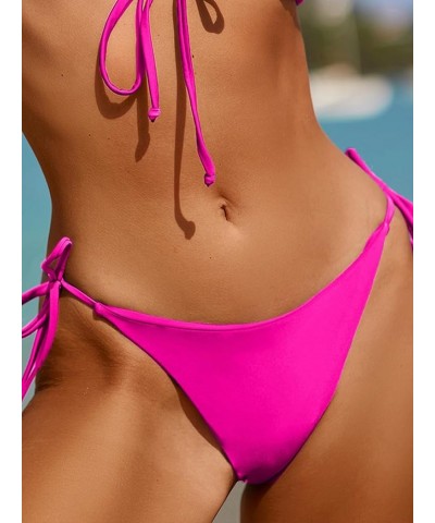 Women's Tie Side Solid Bikini Bottom String Sexy Brazilian Bathing Suits Bottoms Pink $11.19 Swimsuits