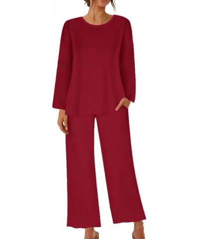 Women's Pajamas Sets Long Sleeve Tops with Pants Soft Sleepwear Crew Neck 2 Piece Pjs Joggers Loung Set with Pockets 01-red $...