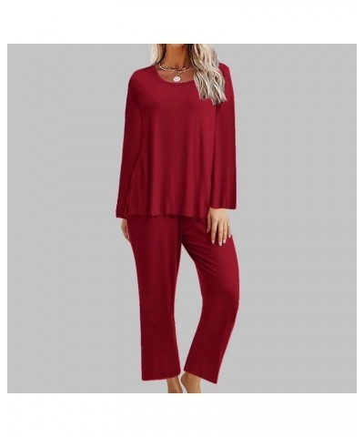 Women's Pajamas Sets Long Sleeve Tops with Pants Soft Sleepwear Crew Neck 2 Piece Pjs Joggers Loung Set with Pockets 01-red $...