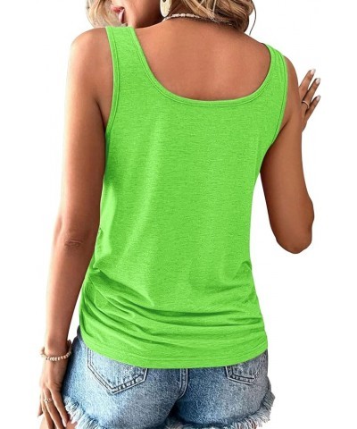 Womens U Neck Tank Tops Summer Sleeveless Loose Button Casual Henley Shirts Forest Green $10.10 Tanks