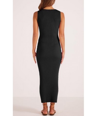 Womens Summer Casual Sweater Dress Ribbed Knit V Neck Sleeveless Bodycon Cocktail Midi Dress Black $21.00 Dresses