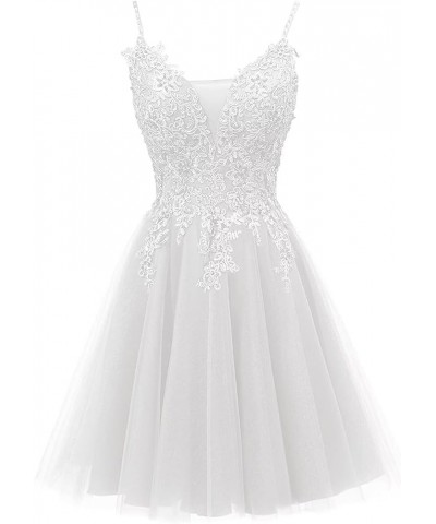 Women's Tulle Lace Prom Dress Spaghetti Straps Mini Dress Short Dresses Cocktail Dresses for Teens White $30.75 Dresses