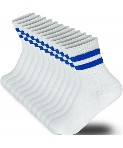 Cotton Stripe Ankle Thin Socks Women & Men 6 Pairs White Blue $9.24 Socks