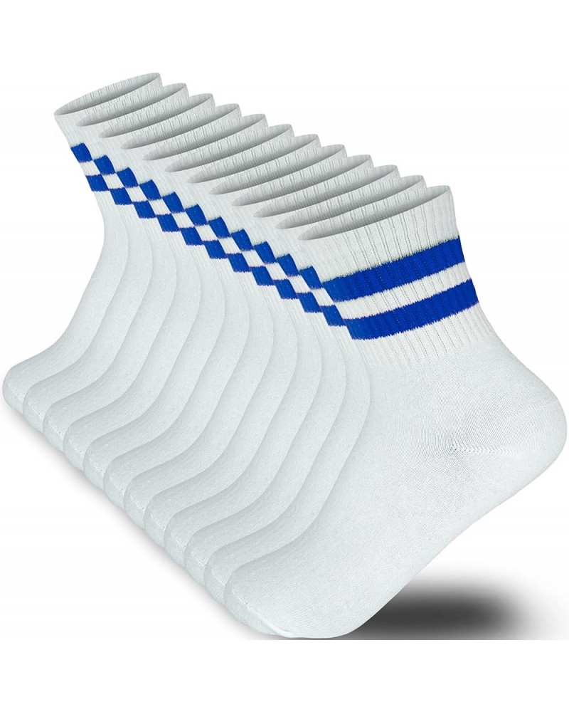 Cotton Stripe Ankle Thin Socks Women & Men 6 Pairs White Blue $9.24 Socks