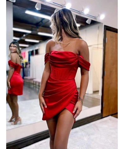 Off Shoulder Short Corset Homecoming Dresses Tight Satin Prom Dress for Teens Cocktail Party Gown 2023 Silver $18.90 Dresses