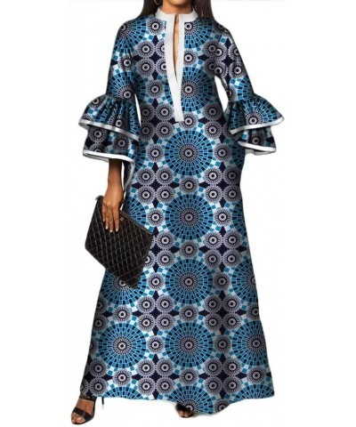 Womens Double Layered Bell Sleeve African Maxi Dress Ankara Wedding Party Dress N7 $38.16 Dresses