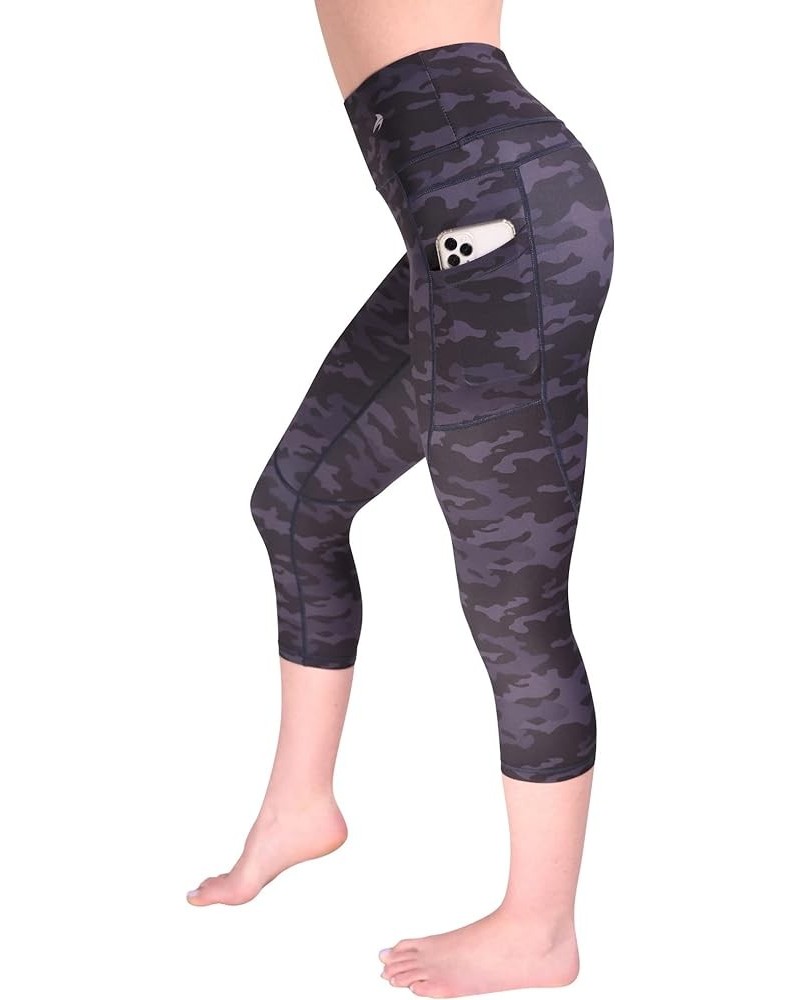 High Waisted Capri Leggings for Women Tummy Control - Workout Yoga Pants Camo Black W/ Pockets $21.65 Pants