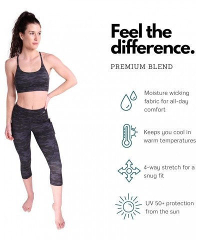 High Waisted Capri Leggings for Women Tummy Control - Workout Yoga Pants Camo Black W/ Pockets $21.65 Pants