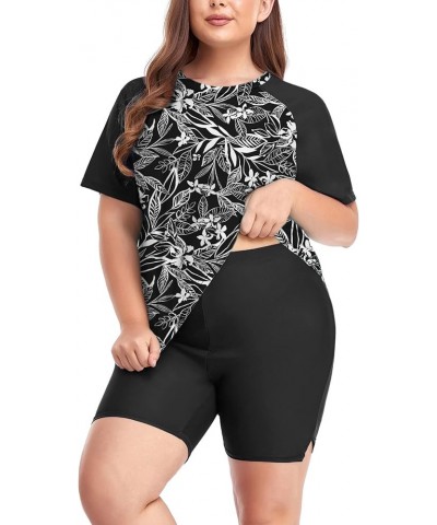 2 Piece Plus Size Rash Guard for Women, Short Sleeve with Boyshorts UPF 50+ Surfing Swimwear 1X 2X 3X 4X 5X 6X Set (Shirt & S...