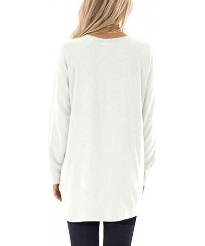 Women's Long Sleeve Round Neck Casual T Shirts Blouses Sweatshirts Tunic Tops with Pocket 01-white $13.24 Hoodies & Sweatshirts