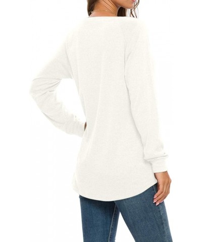 Women's Long Sleeve Round Neck Casual T Shirts Blouses Sweatshirts Tunic Tops with Pocket 01-white $13.24 Hoodies & Sweatshirts