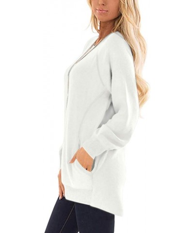 Women's Long Sleeve Round Neck Casual T Shirts Blouses Sweatshirts Tunic Tops with Pocket 01-white $13.24 Hoodies & Sweatshirts