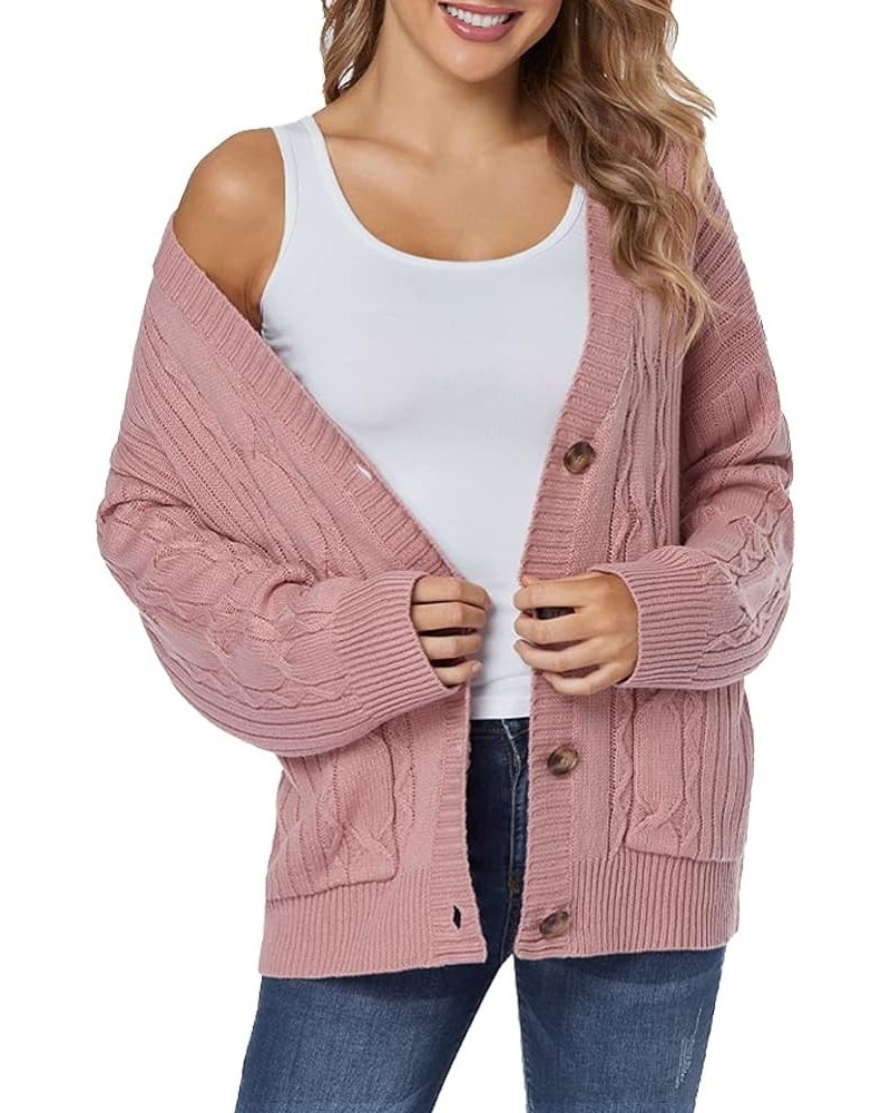 Women's Cardigan Sweater, Oversized Chunky Knit Button Closure with Pockets Dirty Pink $22.54 Sweaters