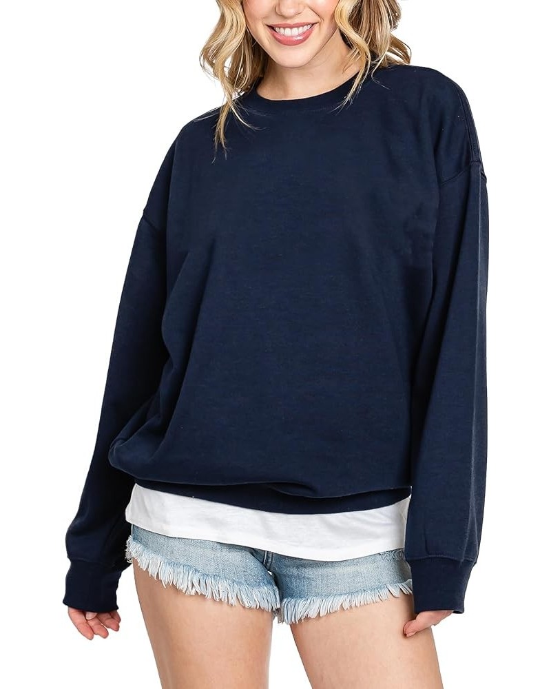 Womens Loose Fit California and Los Angeles Fleece Sweatshirts Solid Navy $17.84 Hoodies & Sweatshirts