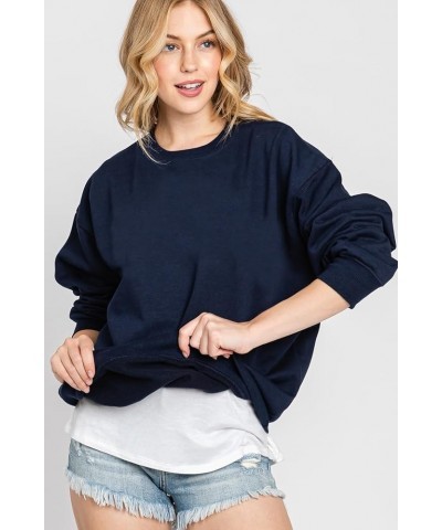 Womens Loose Fit California and Los Angeles Fleece Sweatshirts Solid Navy $17.84 Hoodies & Sweatshirts