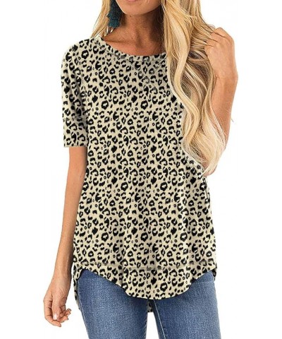 Summer Tops for Women Short Sleeve Side Split Casual Loose Tunic Top B-04 Fp Leopard Beige $11.87 Vests