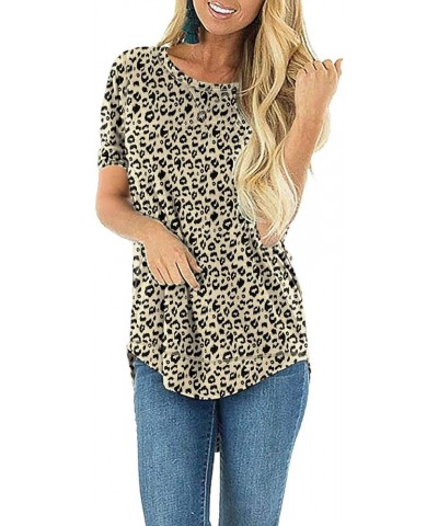 Summer Tops for Women Short Sleeve Side Split Casual Loose Tunic Top B-04 Fp Leopard Beige $11.87 Vests