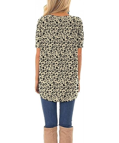 Summer Tops for Women Short Sleeve Side Split Casual Loose Tunic Top B-04 Fp Leopard Beige $11.87 Vests