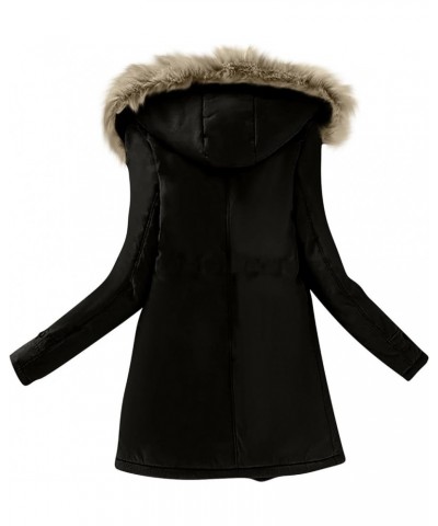 Women's Parka Jacket Winter Thicken Warm Faux Fur Coats Plus Size Fleece Lined Windbreaker Jacket Overcoat with Hood J-black ...