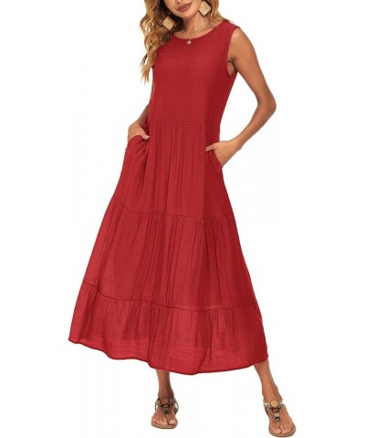 Women's Summer Casual Maxi Dresses Flowy Ruffle Boho Long Dresses with Pockets C-red $25.64 Dresses