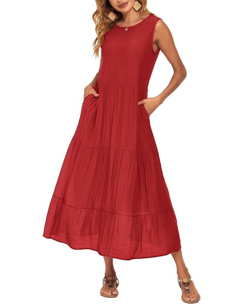 Women's Summer Casual Maxi Dresses Flowy Ruffle Boho Long Dresses with Pockets C-red $25.64 Dresses