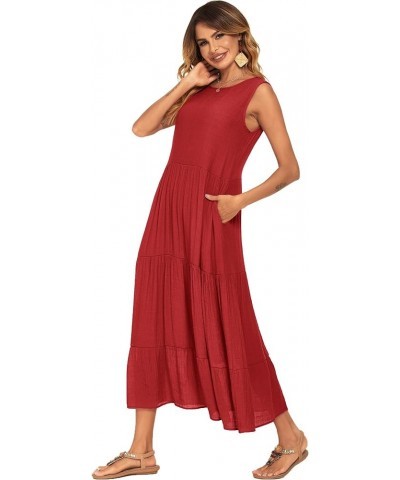 Women's Summer Casual Maxi Dresses Flowy Ruffle Boho Long Dresses with Pockets C-red $25.64 Dresses