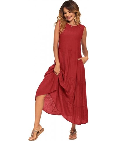 Women's Summer Casual Maxi Dresses Flowy Ruffle Boho Long Dresses with Pockets C-red $25.64 Dresses