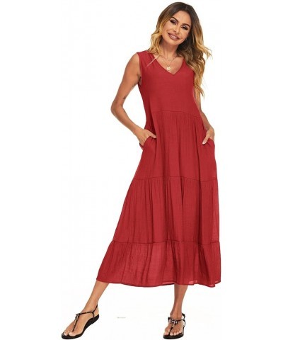 Women's Summer Casual Maxi Dresses Flowy Ruffle Boho Long Dresses with Pockets C-red $25.64 Dresses