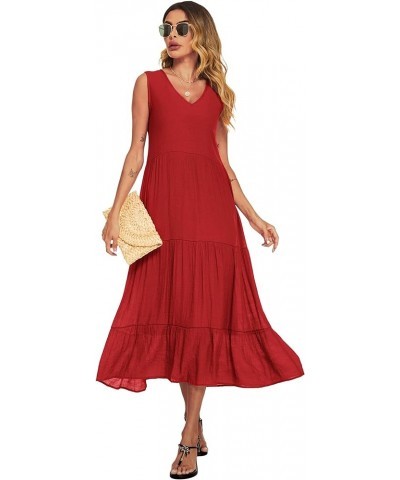 Women's Summer Casual Maxi Dresses Flowy Ruffle Boho Long Dresses with Pockets C-red $25.64 Dresses