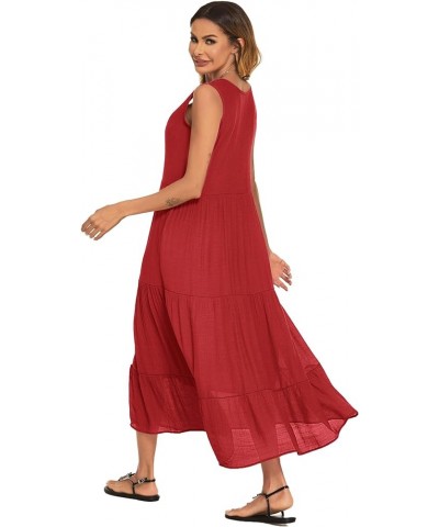 Women's Summer Casual Maxi Dresses Flowy Ruffle Boho Long Dresses with Pockets C-red $25.64 Dresses