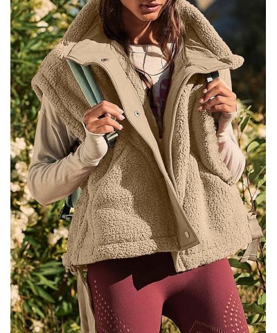 Women's Oversized Fleece Vest Sleeveless Casual Button Down Piecing Fuzzy Sherpa Gilet Jacket with Pockets Khaki $25.36 Vests