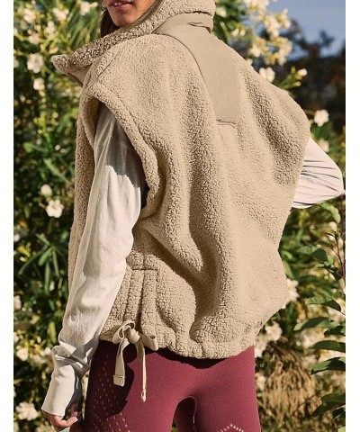 Women's Oversized Fleece Vest Sleeveless Casual Button Down Piecing Fuzzy Sherpa Gilet Jacket with Pockets Khaki $25.36 Vests